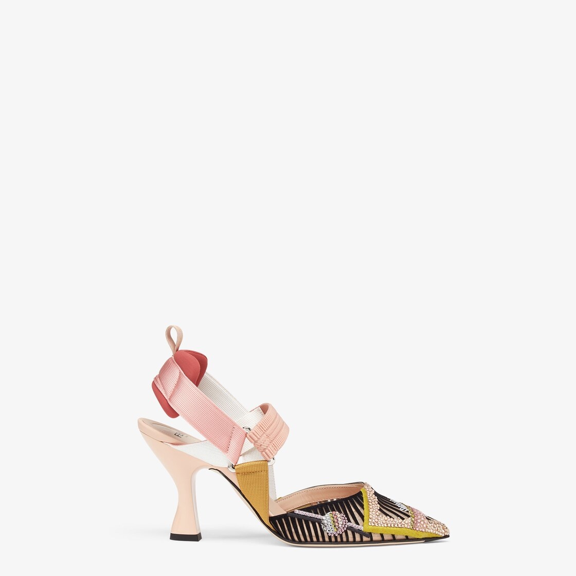 Pale pink fabric high-heeled slingbacks - 1