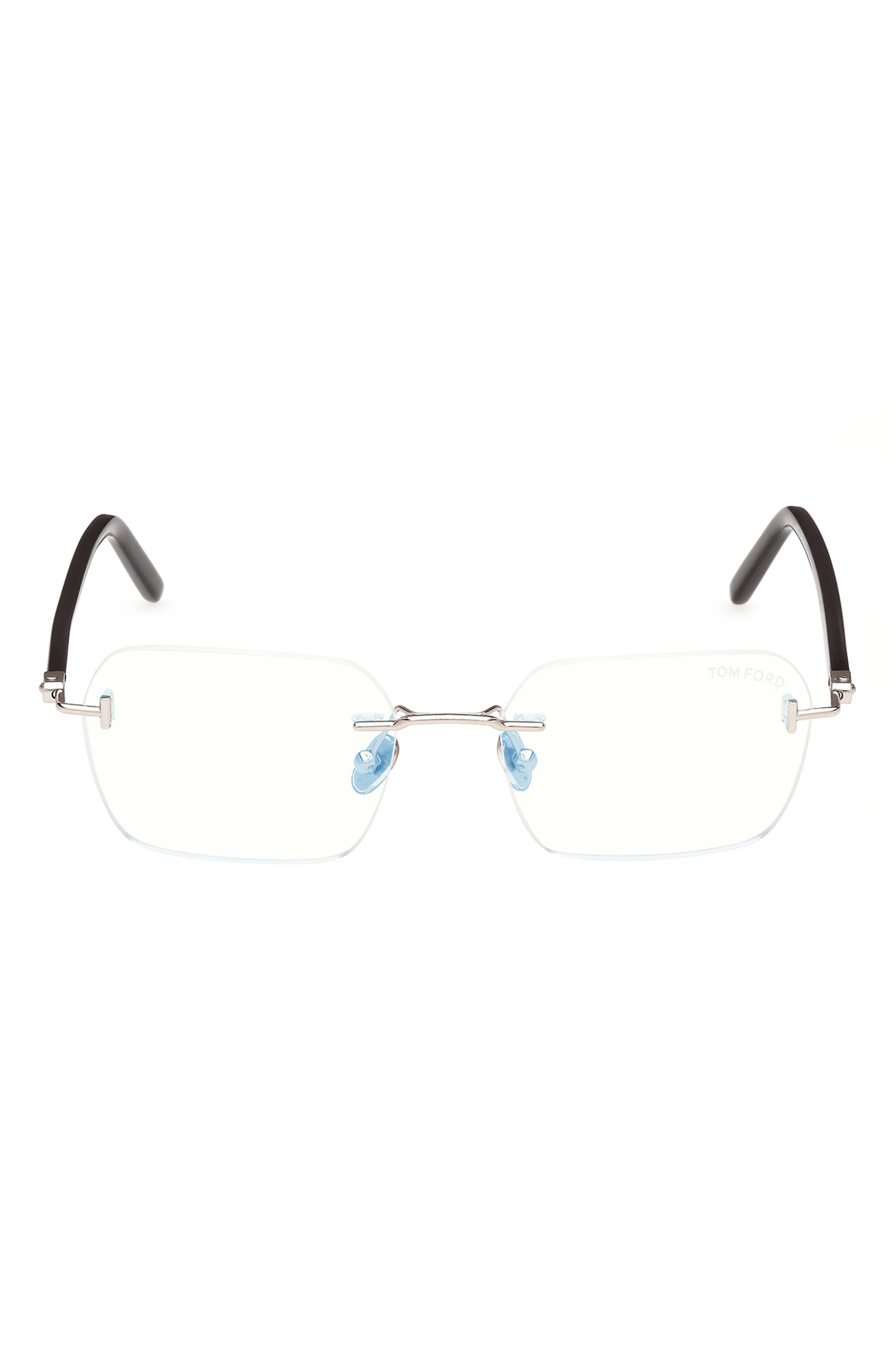 TOM FORD 54mm Rectangular Blue Light Blocking Optical Glasses in Palladium Black /T Logo at Nordstro - 1