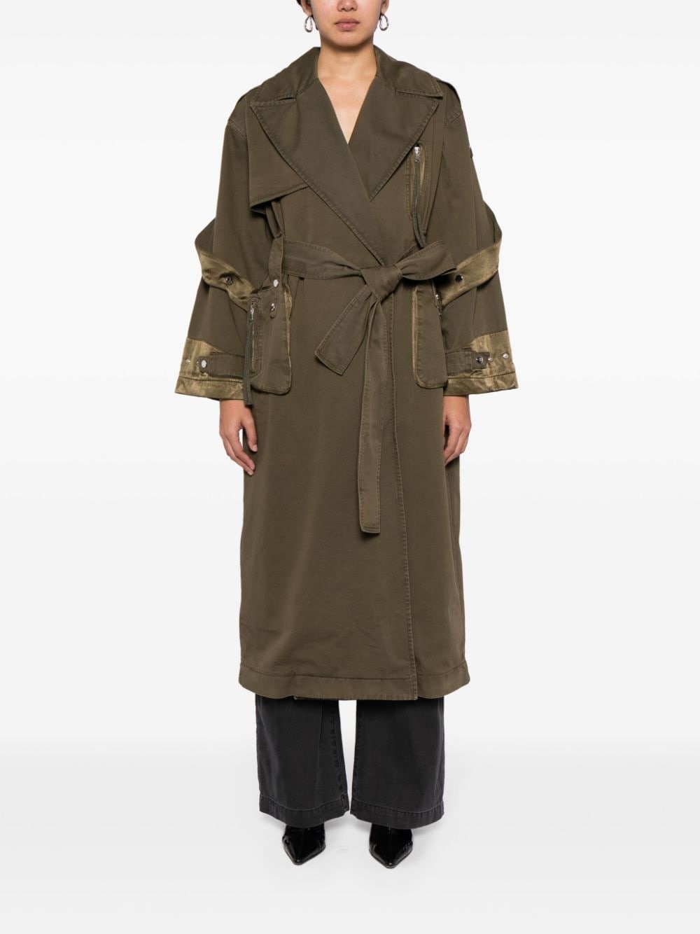 panelled belted cotton trench coat - 2