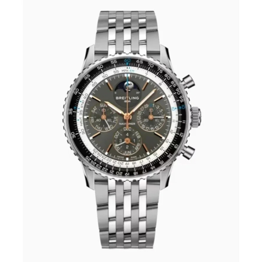 Breitling Navitimer Perpetual Chronograph Automatic Chronometer Moon Phase Grey Dial Men's Watch PB1 - 1