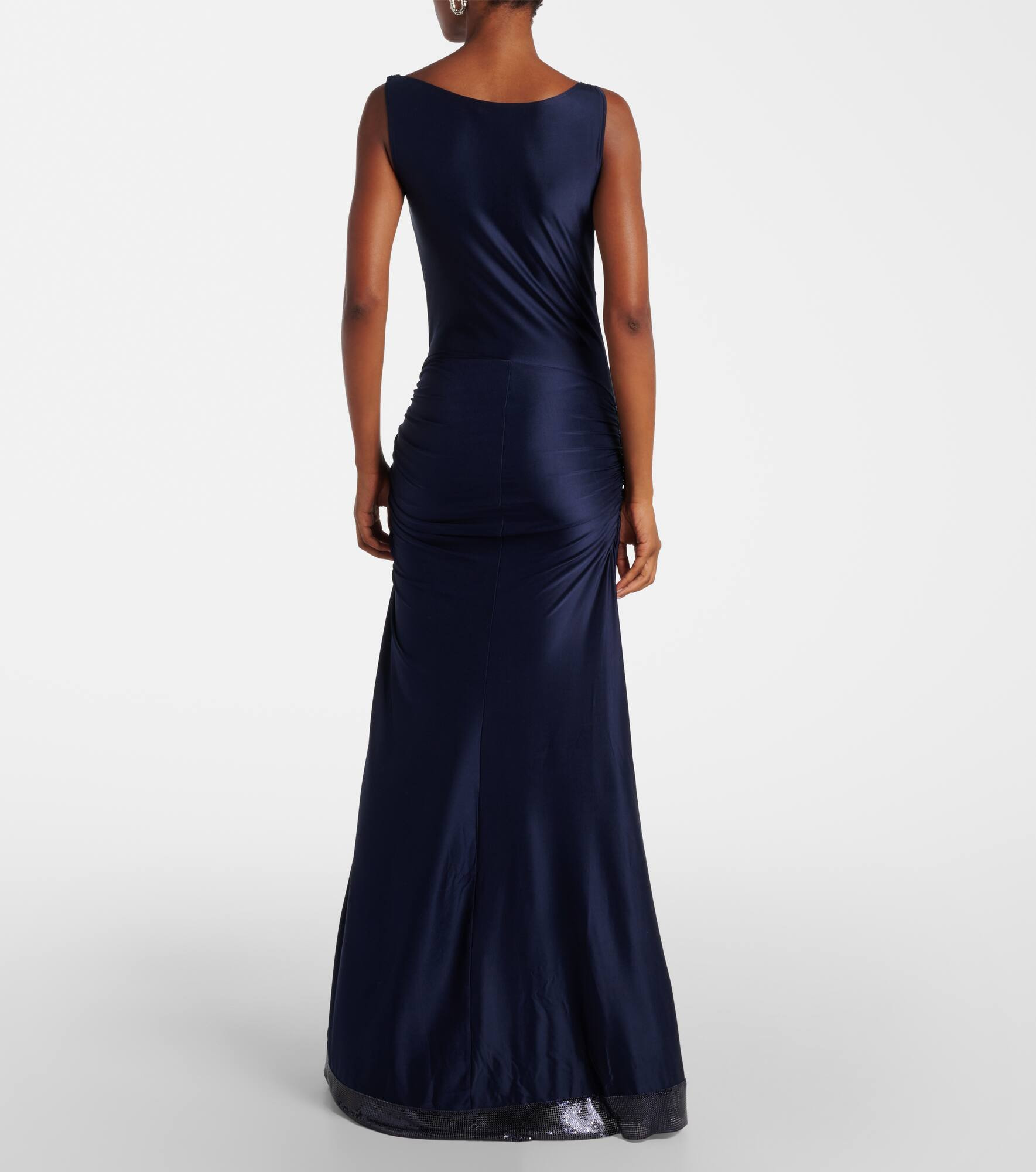 Embellished gathered satin maxi dress - 3