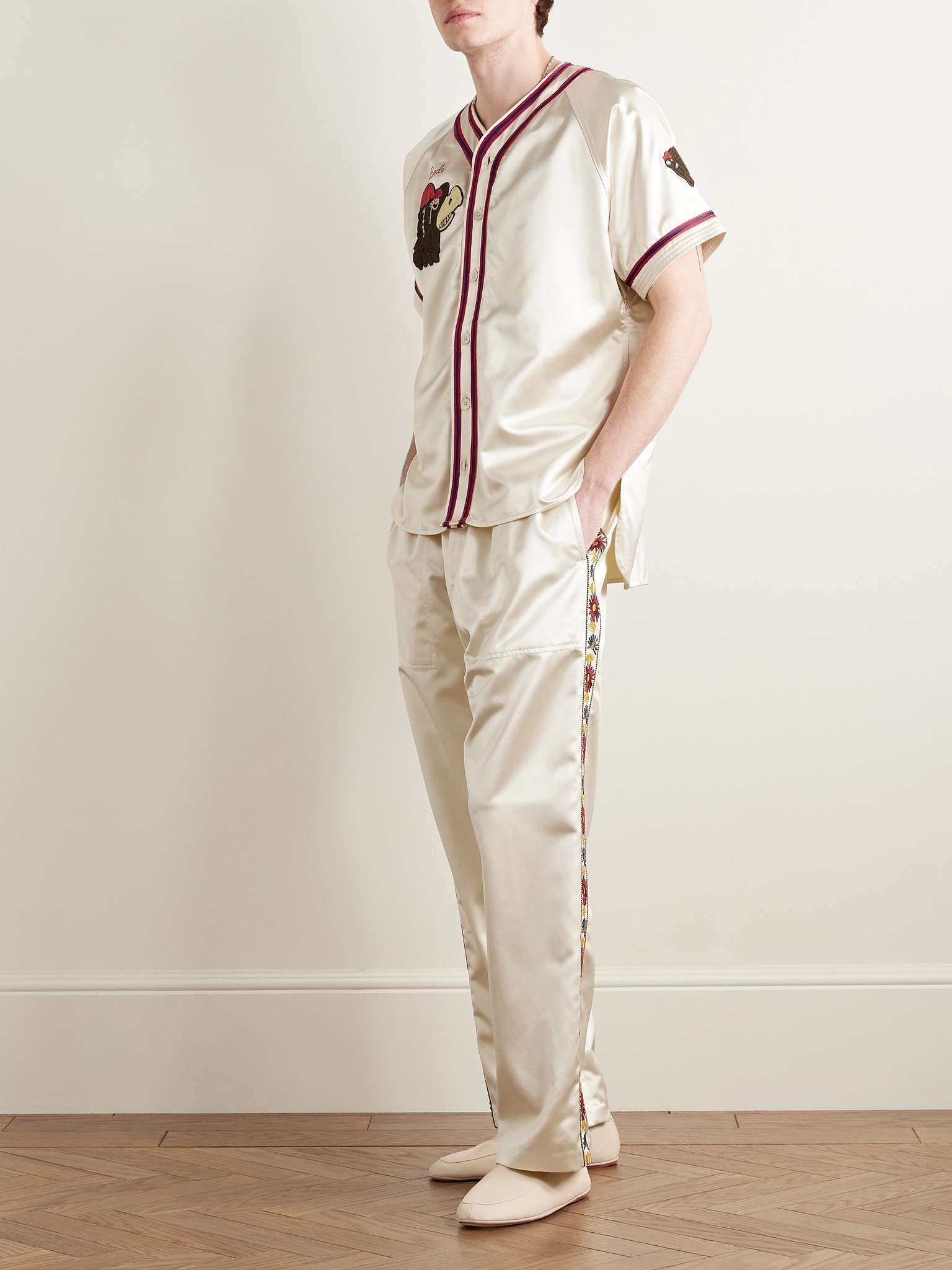 Candyfloss Straight-Leg Embroidered Voile-Trimmed Satin Track Pants - 2