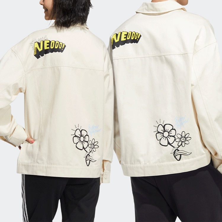 adidas neo Alphabet Printing Sports Jacket Couple Style Yellow White HM7435 - 3