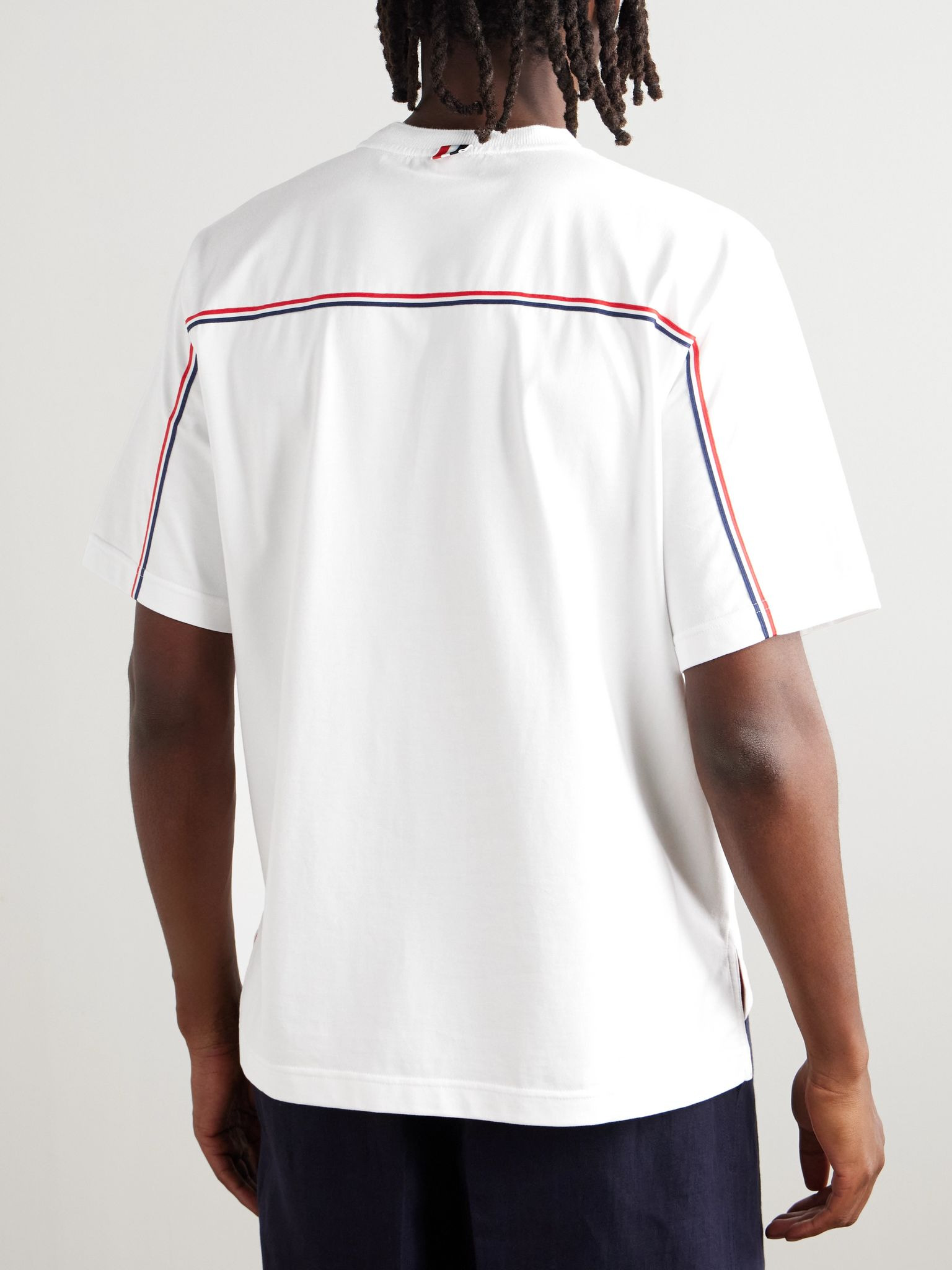 Logo-Appliquéd Striped Cotton-Jersey T-Shirt White - 3
