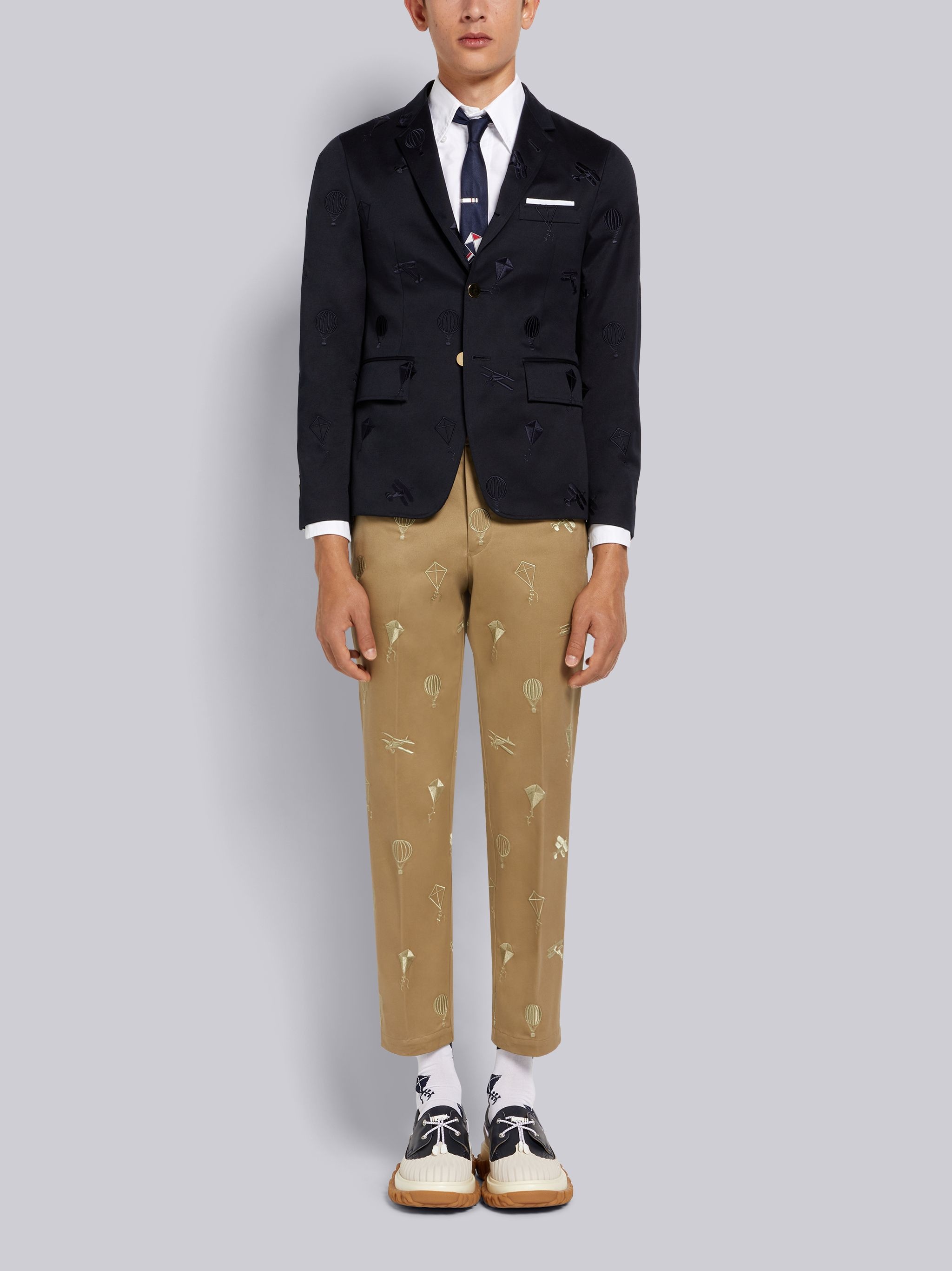 Camel Cotton Twill Half Drop Half Drop Satin Sky Icon Embroidery Unconstructed Chino Trouser - 4