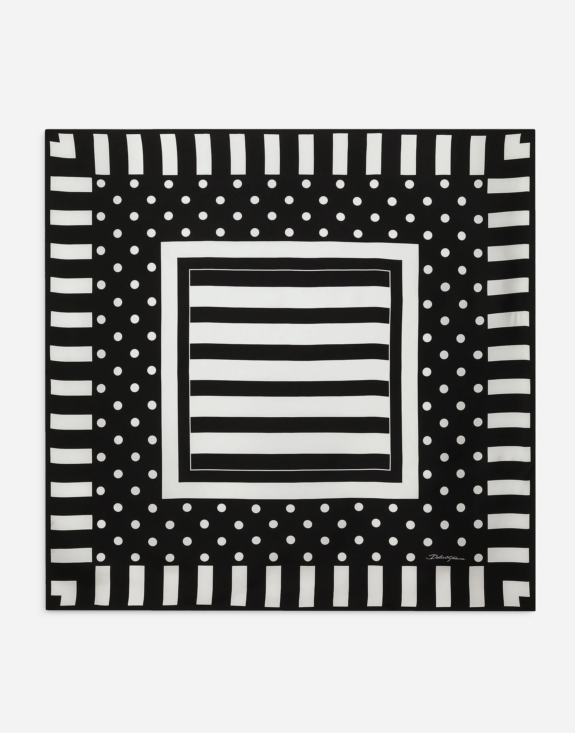 Silk twill scarf with polka-dot and striped print (90x90) - 1