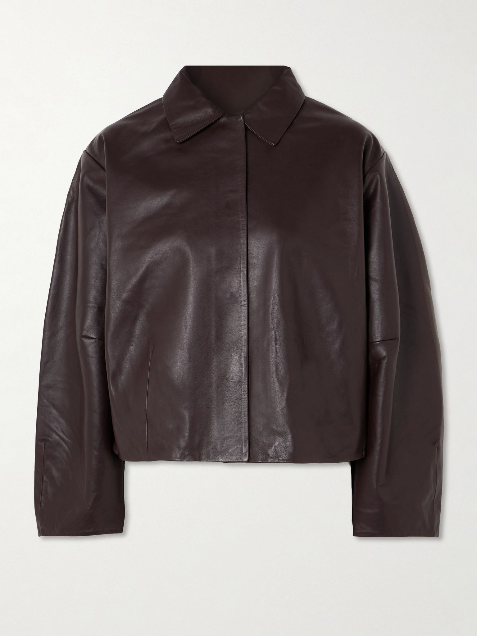 Cocoon paneled leather jacket Chocolate - 1