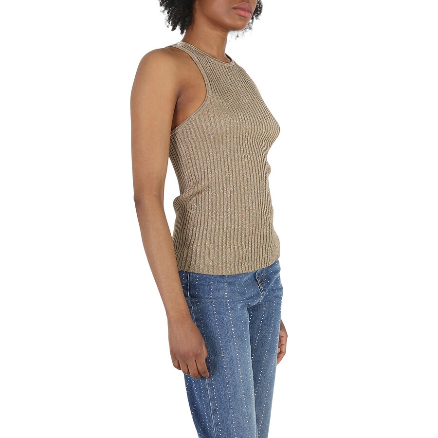 Stella Mccartney Ladies Gold Sparkle Ribbed-Knit Racer Tank Top - 2
