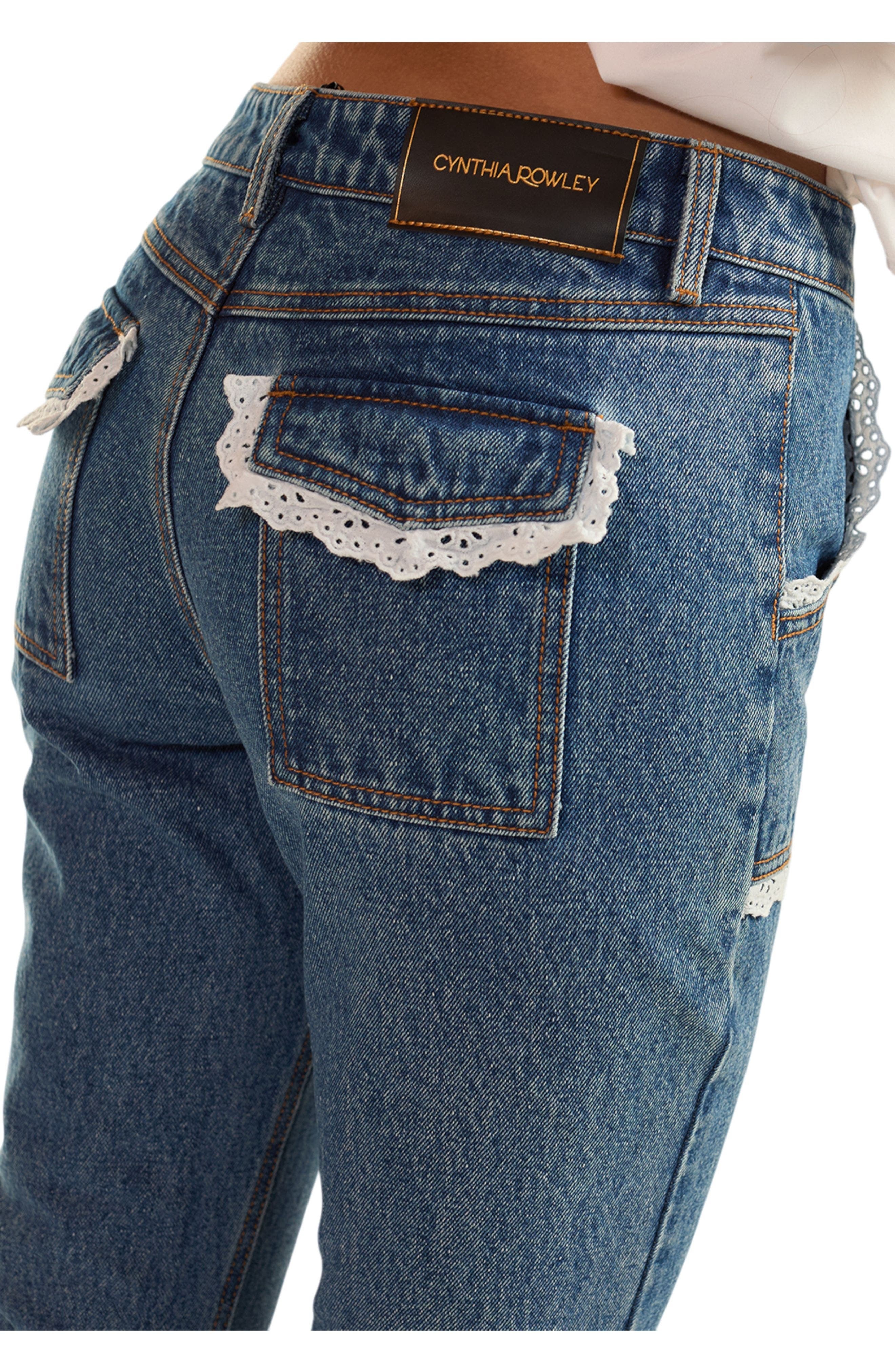 Cynthia Rowley Cotton Trim High Waist Jeans in Blue at Nordstrom - 2