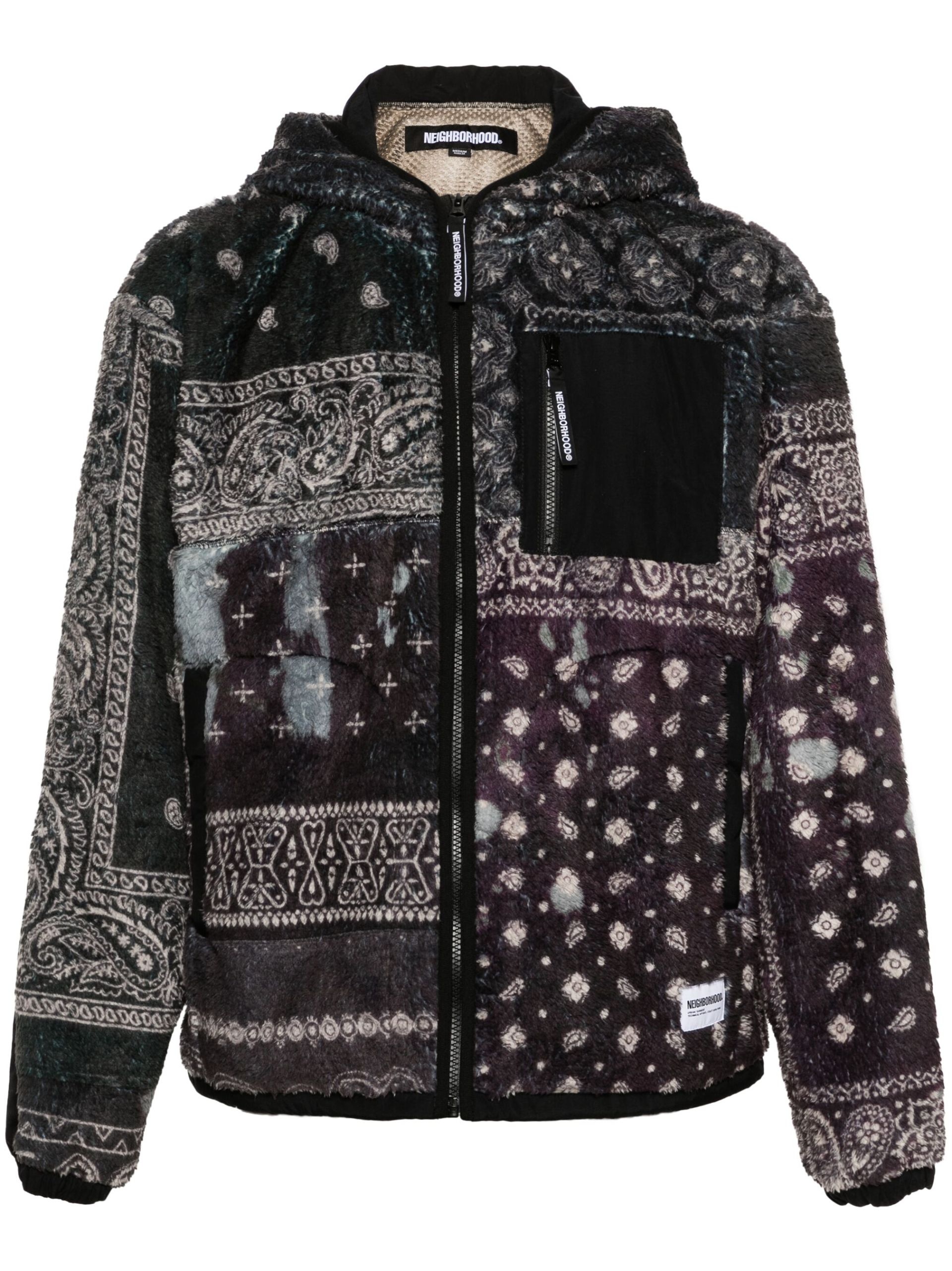 Black Bandana-Print Fleece Jacket - 1