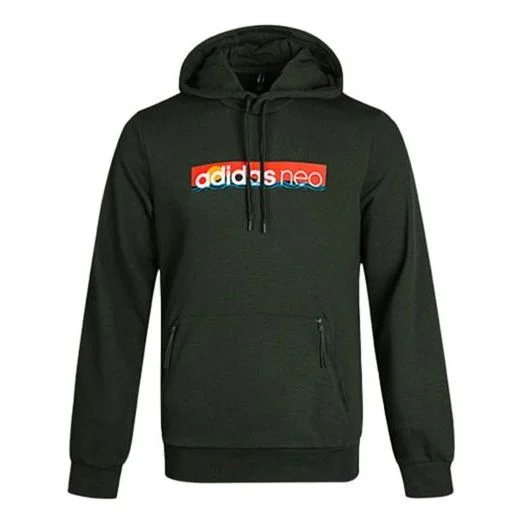 adidas neo Multi-Color Printing logo Casual hooded Pullover Brown GM2329 - 1