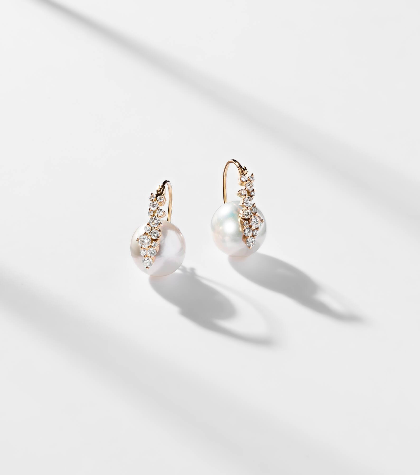 Cocktail 14kt gold earrings with pearls and diamonds - 5