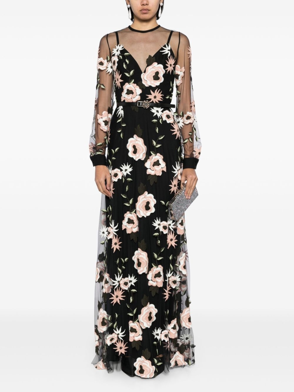 floral-embroidered tulle dress - 2