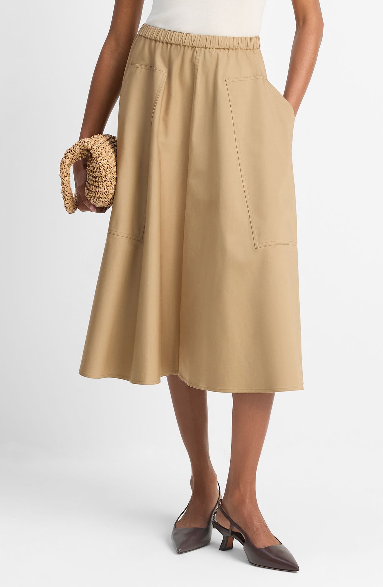 Vince Stretch Cotton Midi Skirt in Dark Barley at Nordstrom - 1