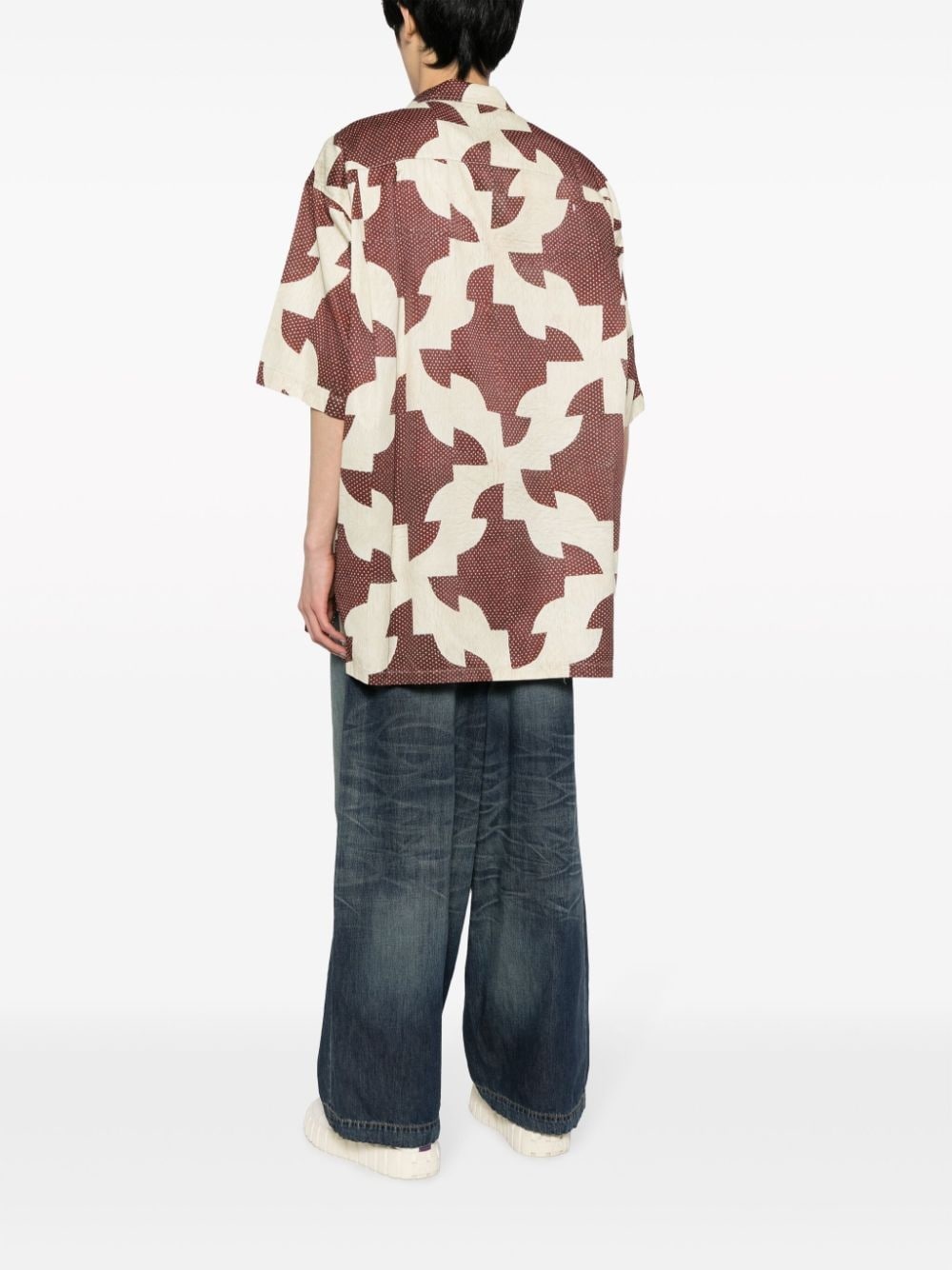 patchwork-pattern cuban-collar shirt - 4