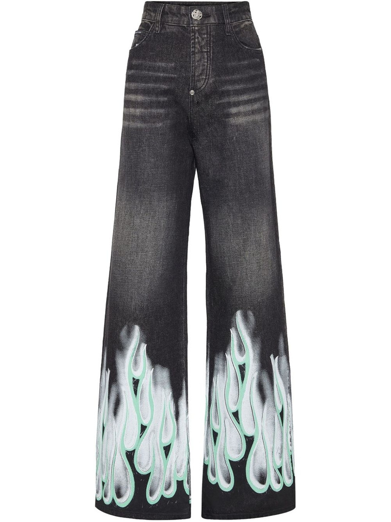 flame-print jeans 1