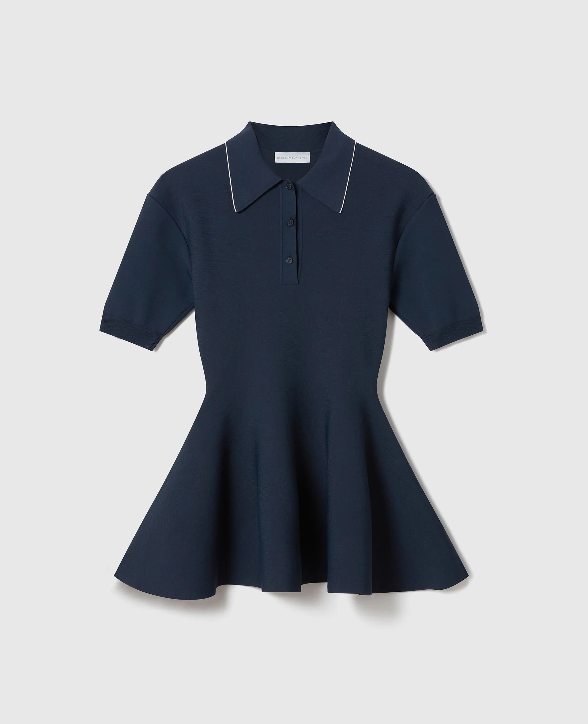 Compact Knit Peplum Polo Top - 1