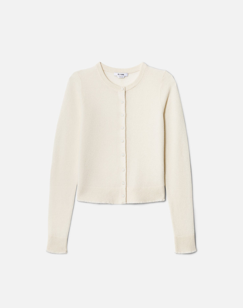 Cashmere Crewneck Cardigan - Ivory 1