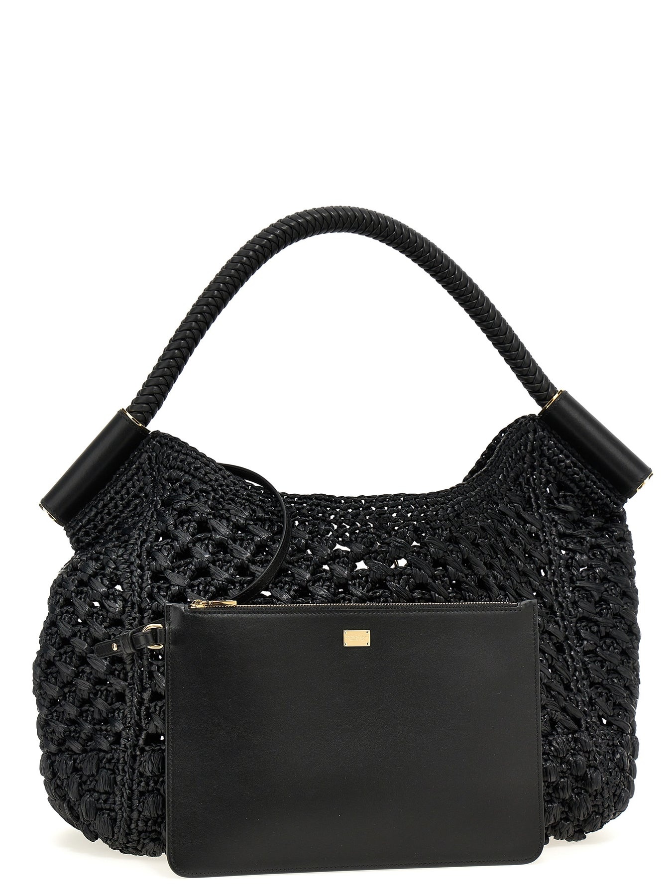 Raffia Shopping Bag Tote Bag Black - 3