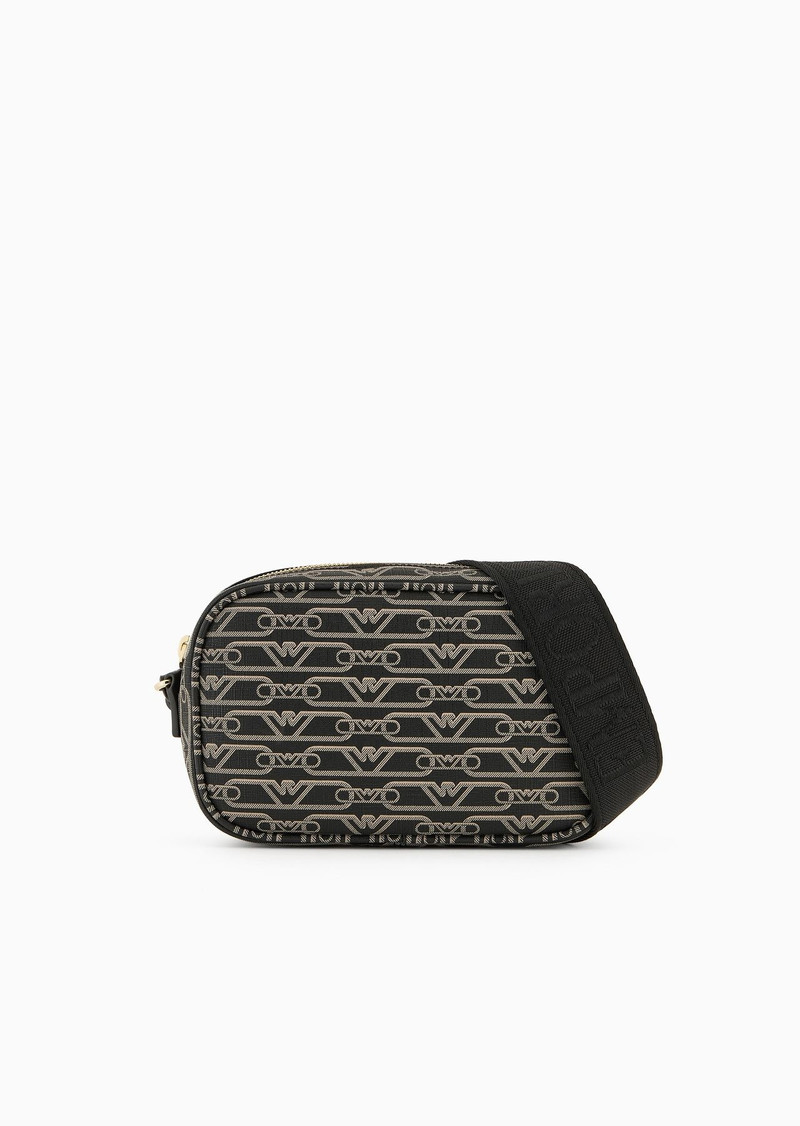 Camera case with shoulder strap and all-over monogram print 1
