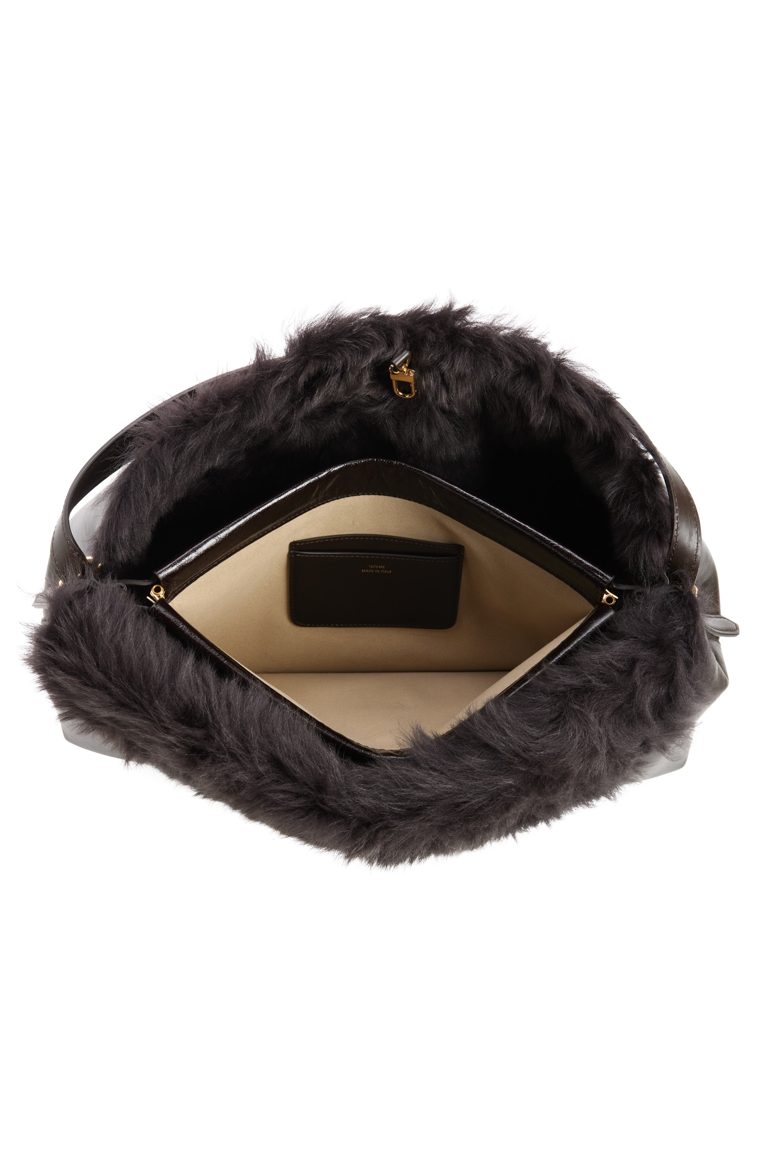 TOTEME T-Lock Leather & Genuine Shearling Top Handle Bag in Bark at Nordstrom - 5