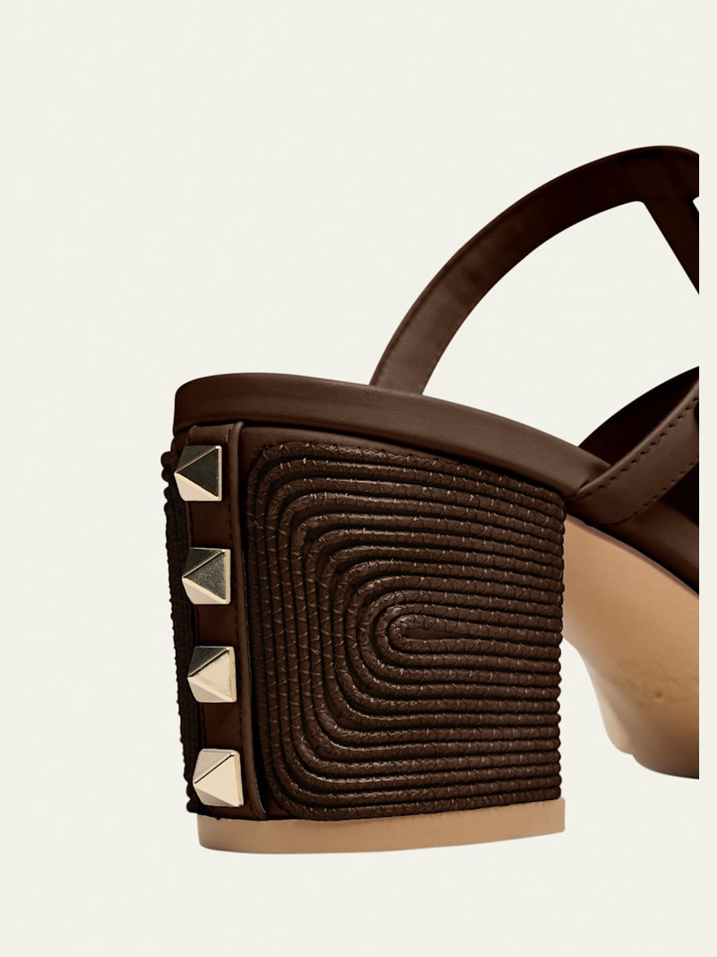 Valentino Rockstud Raffia Block-Heel Slide Sandals outlook