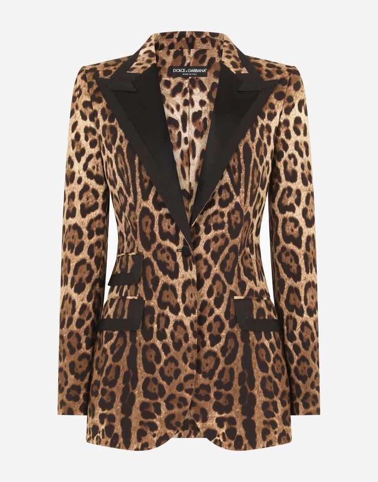 Single-breasted Turlington jacket in leopard-print woolen fabric - 3