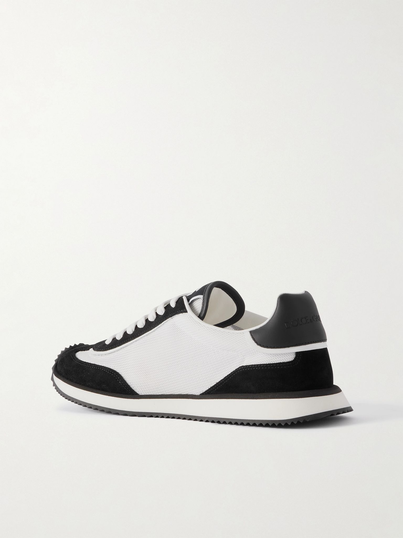 Logo-Print Mesh, Leather and Suede Sneakers Black - 4