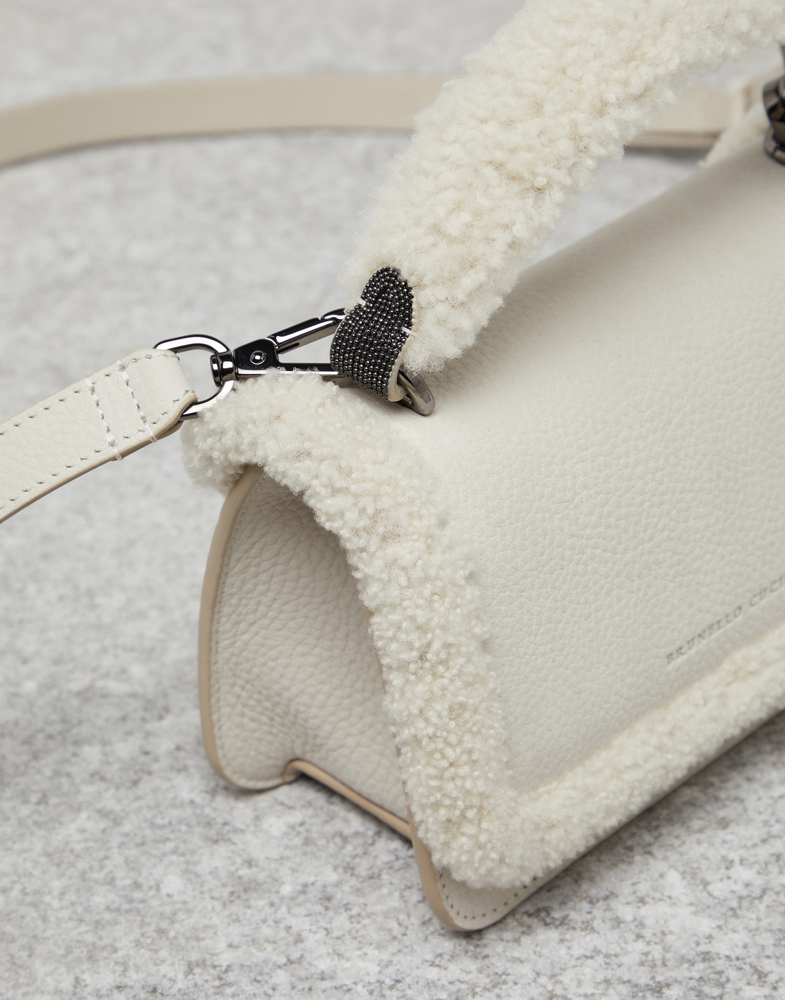 Nubuck city bag with monili and shearling details - 3