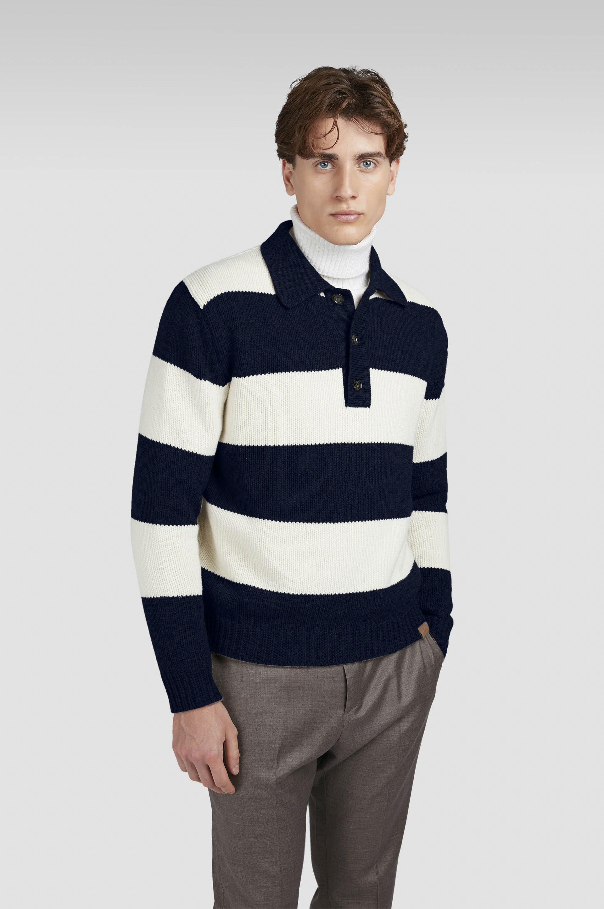 STRIPED RE-WOOL POLO SHIRT - 6