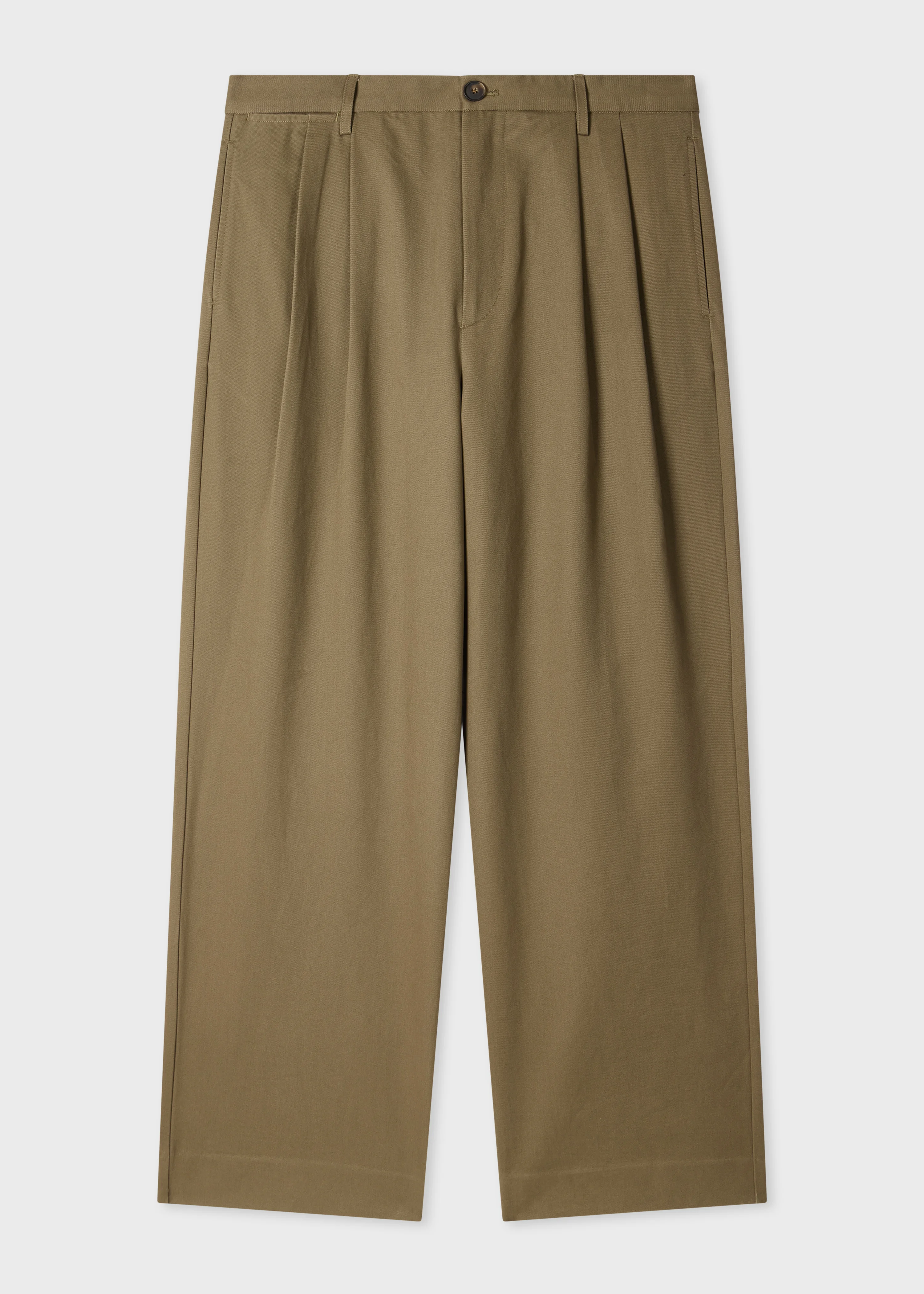 Relaxed-Fit Khaki Cotton-Twill Pleated Trousers - 1