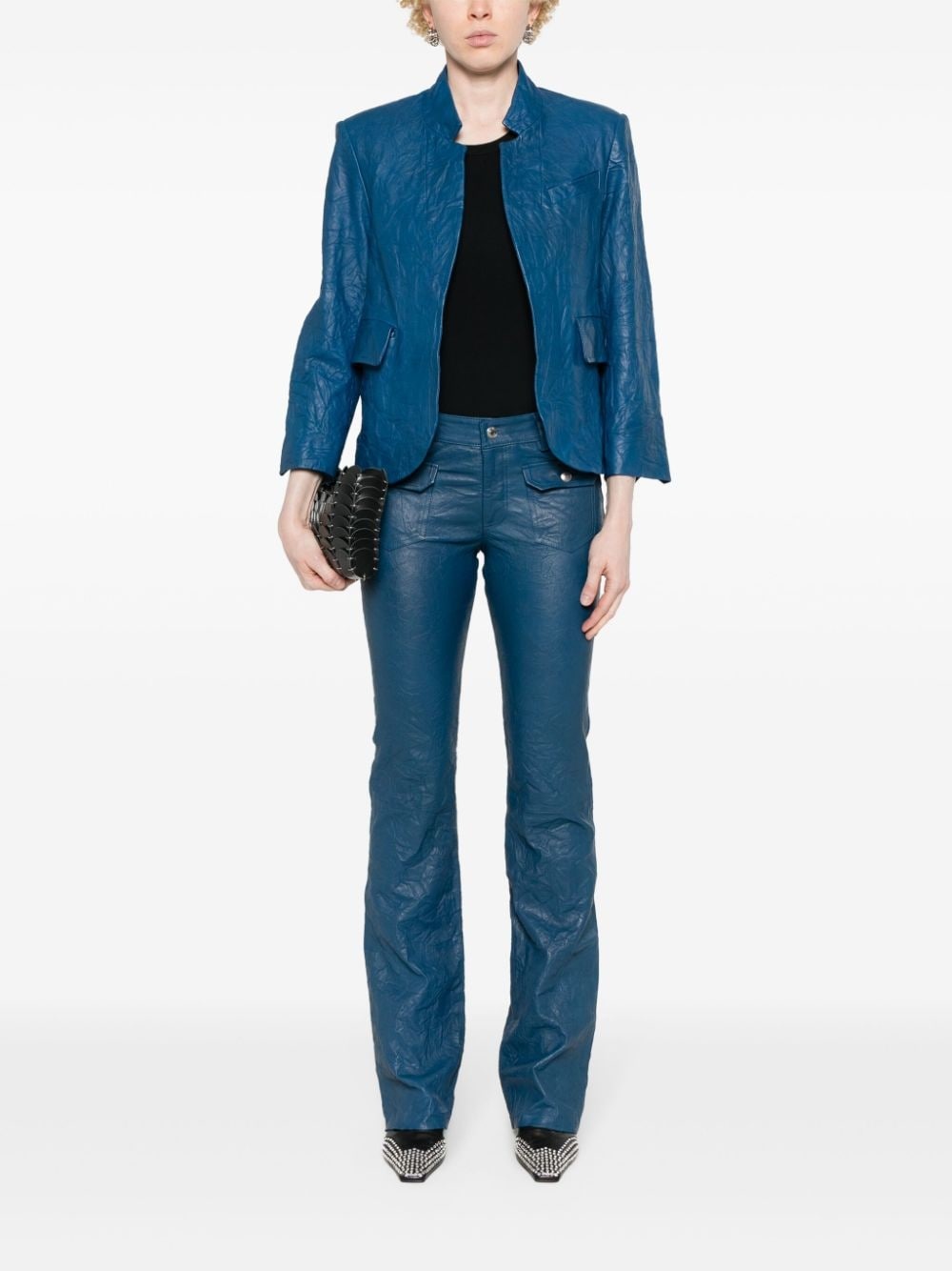 Hippie crinkled leather flared trousers - 2
