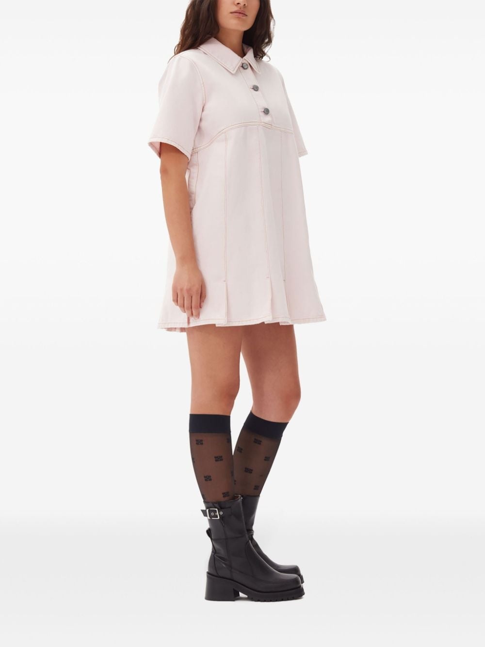 pleat-hem denim mini dress - 3