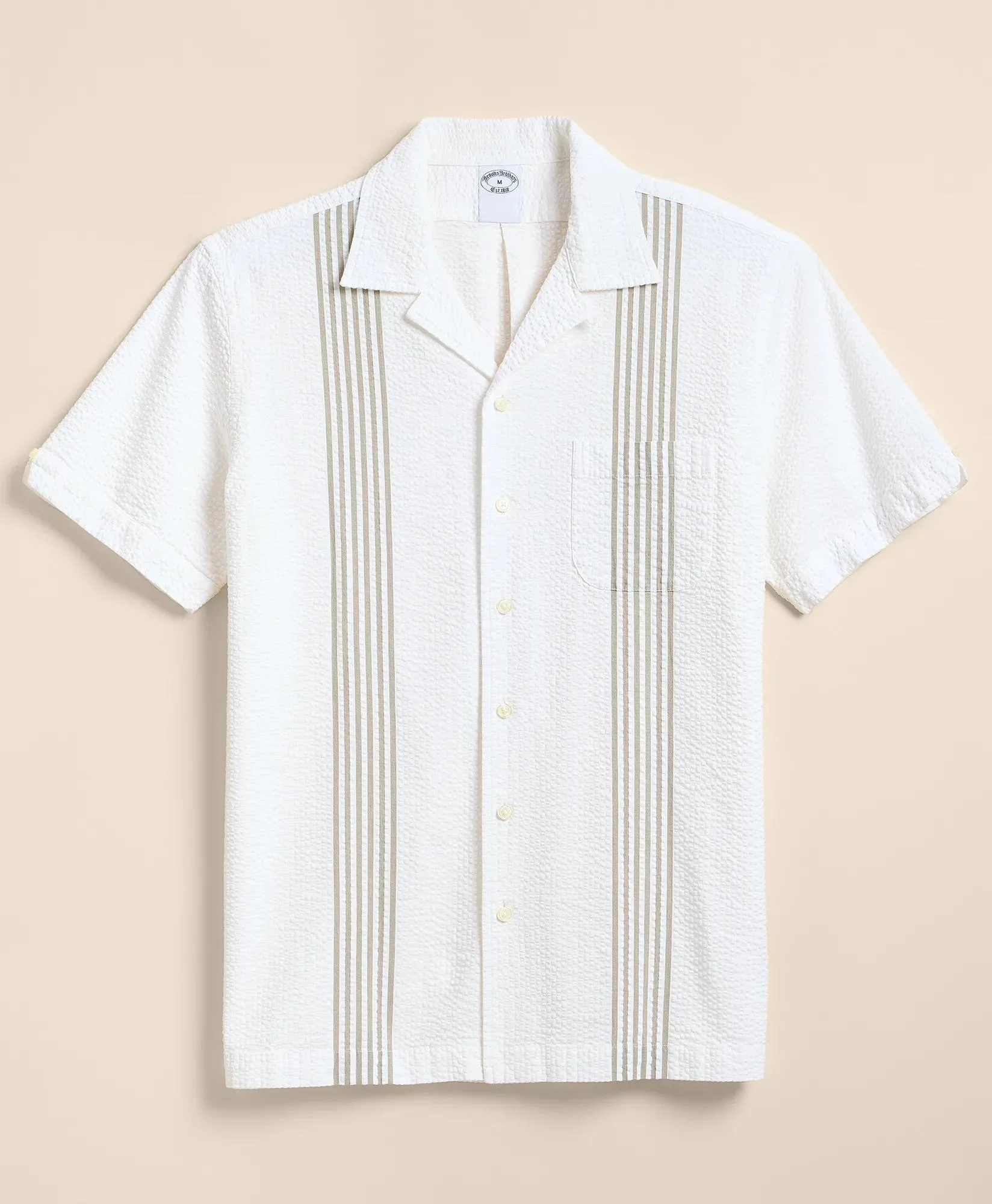 Cotton Blend Seersucker Camp Collar Shirt - 1