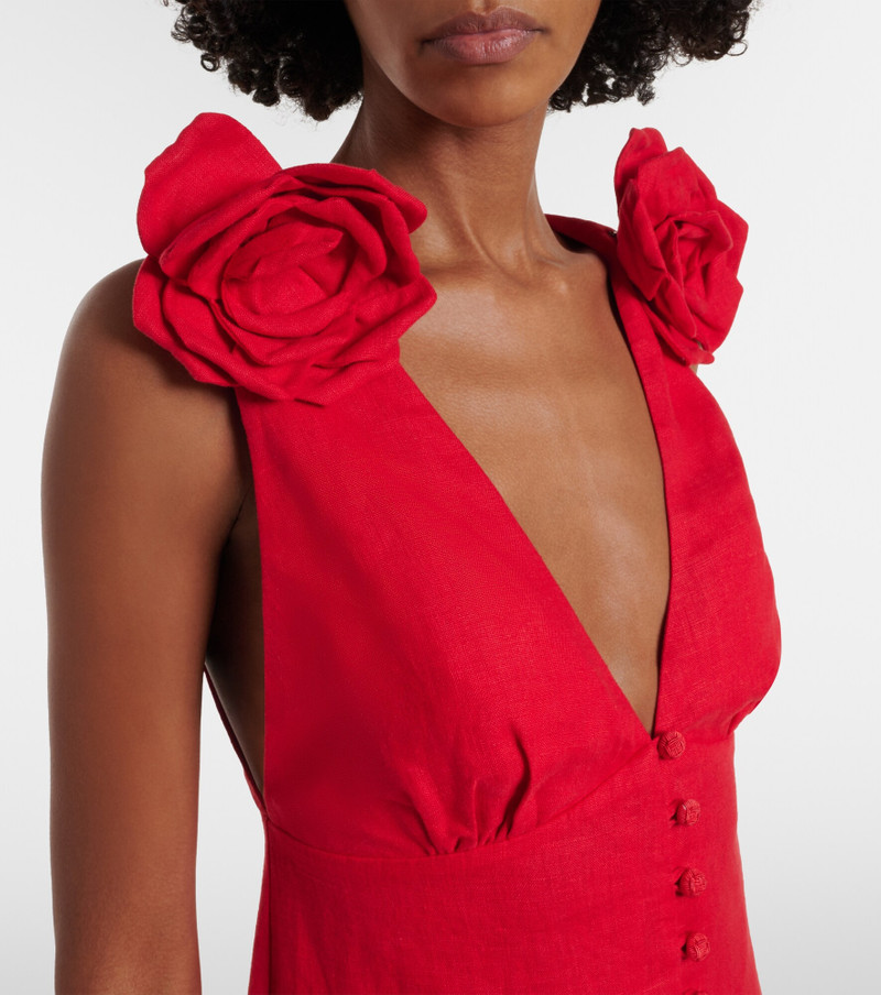 Floral-appliqué linen midi dress 4