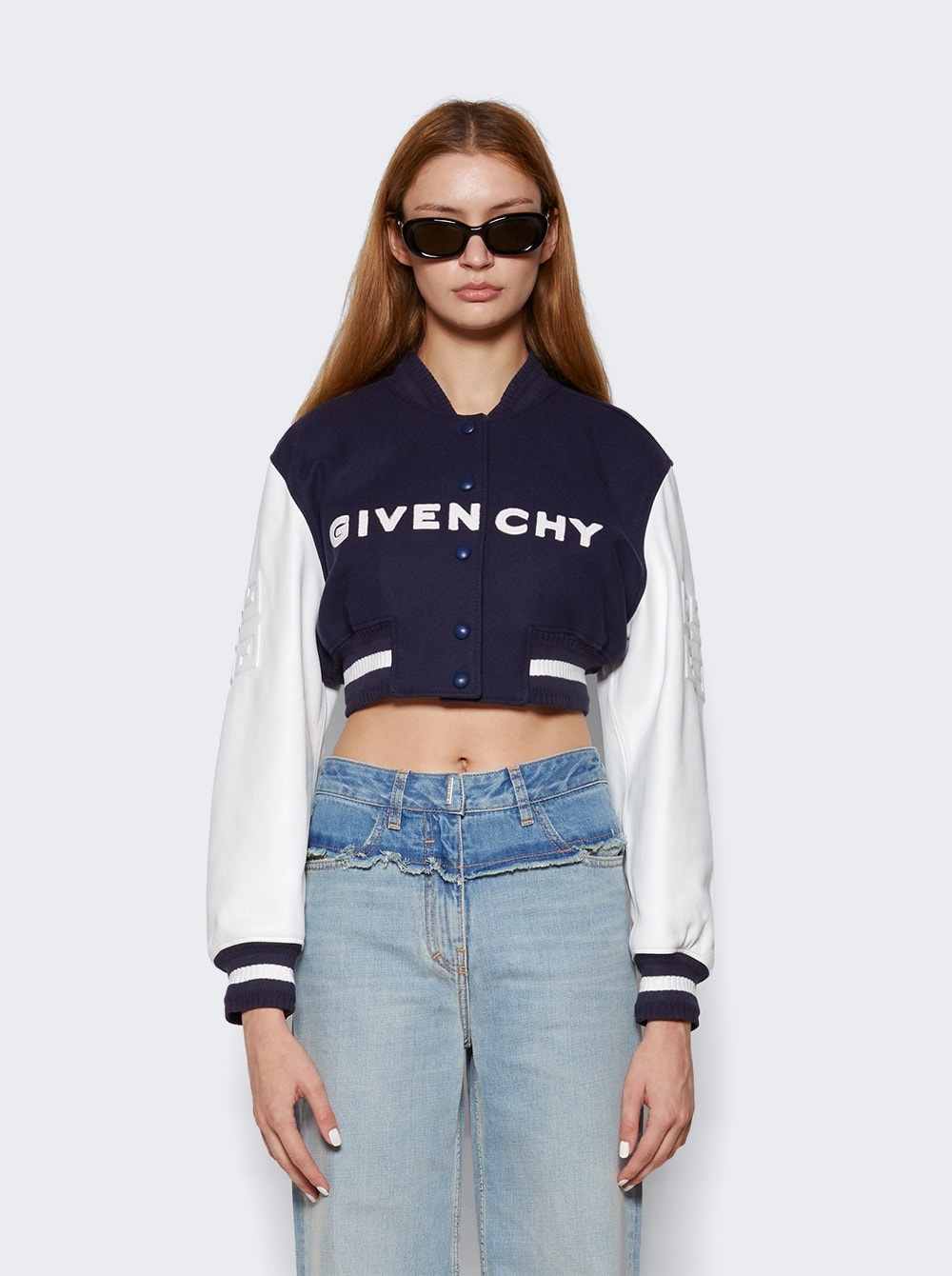 Cropped Varsity Jacket Navy and White - 3