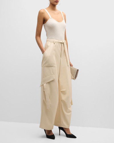LAPOINTE Faux Leather Belted Wide-Leg Utility Pants outlook