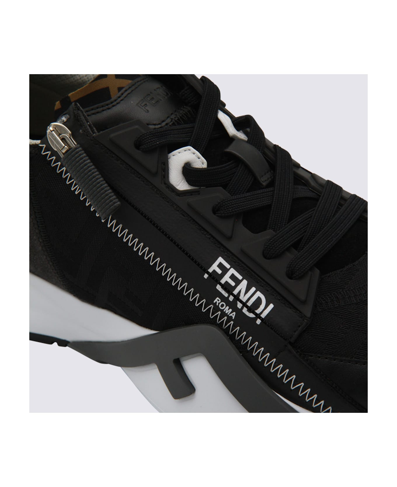 Black Leather Fendi Flow Sneakers - 4