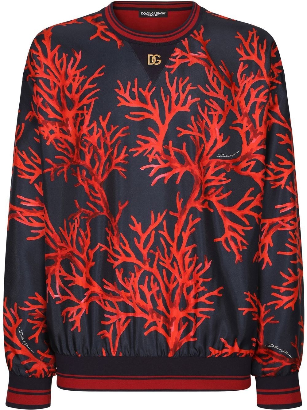 coral-print silk sweatshirt - 1