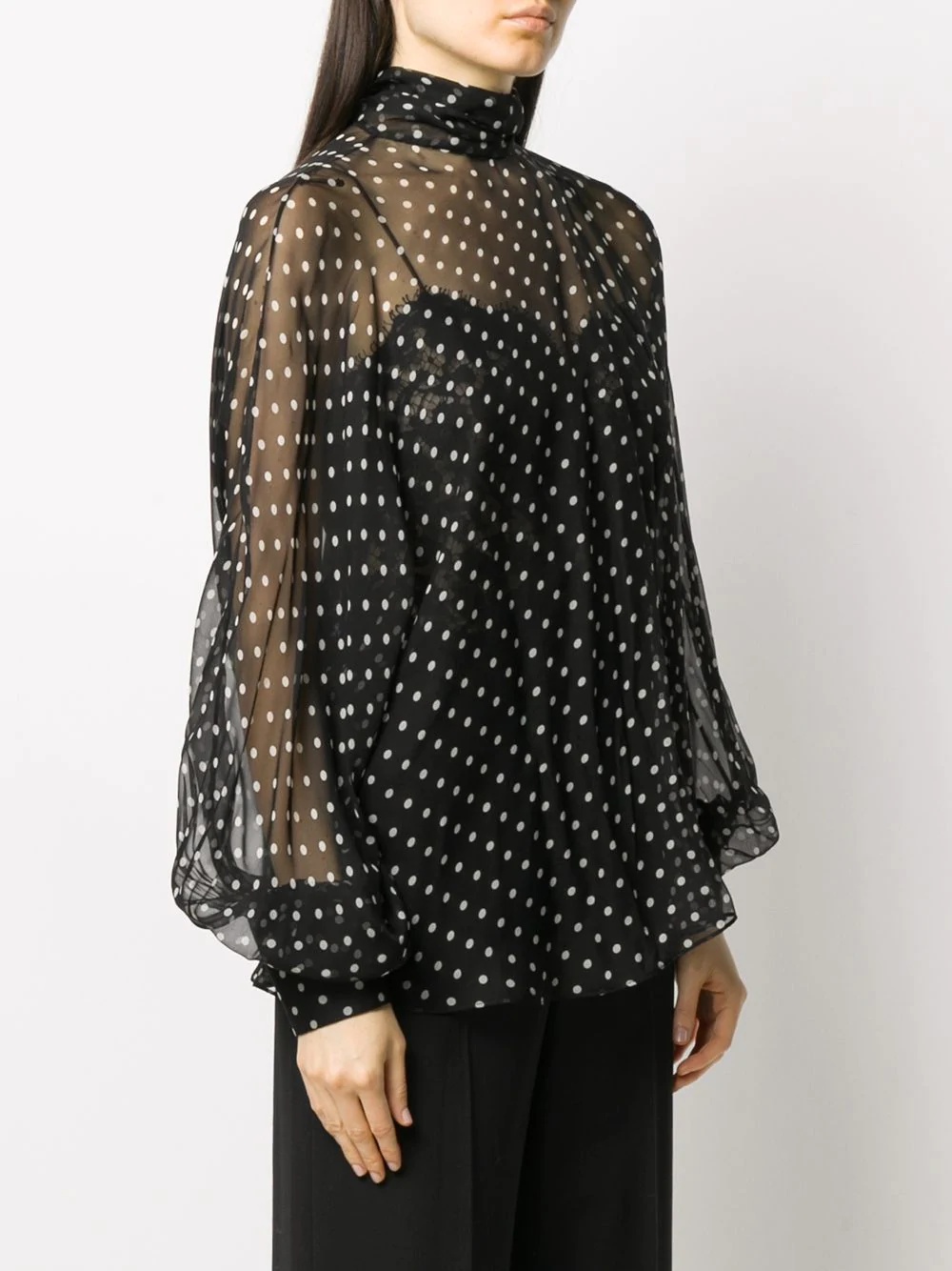 polka dot balloon sleeves blouse - 3