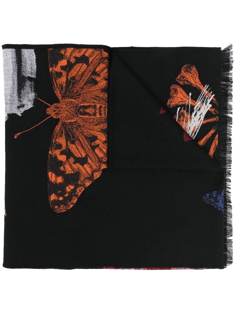 butterfly-print fringed scarf - 1