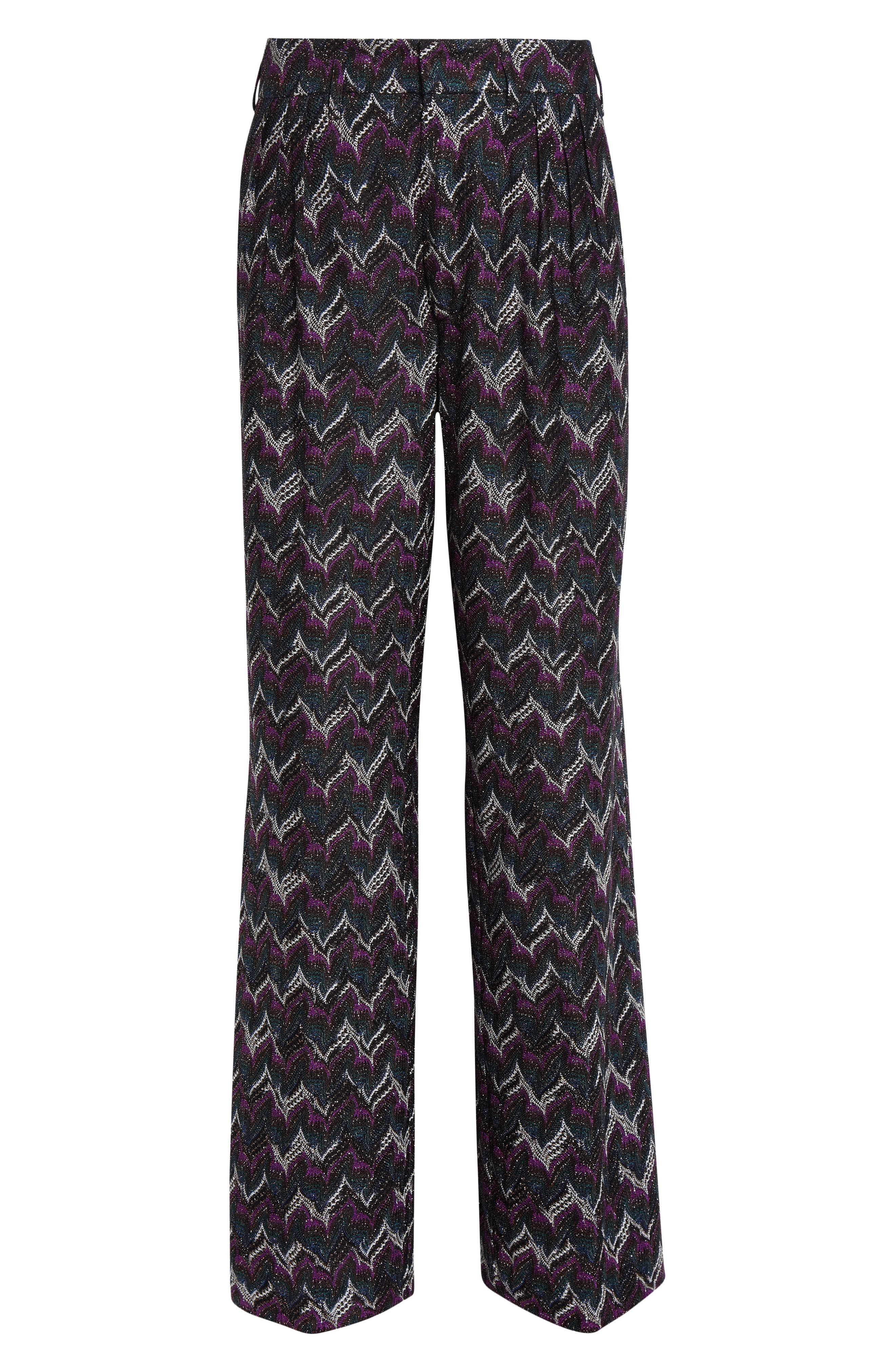 Missoni Chevron Stripe Metallic Knit Pants in Black And Violet at Nordstrom - 6