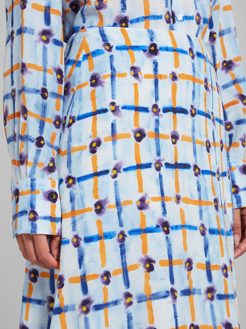 LIGHT BLUE CRÊPE DE CHINE MIDI SKIRT WITH SARABAND PRINT 4
