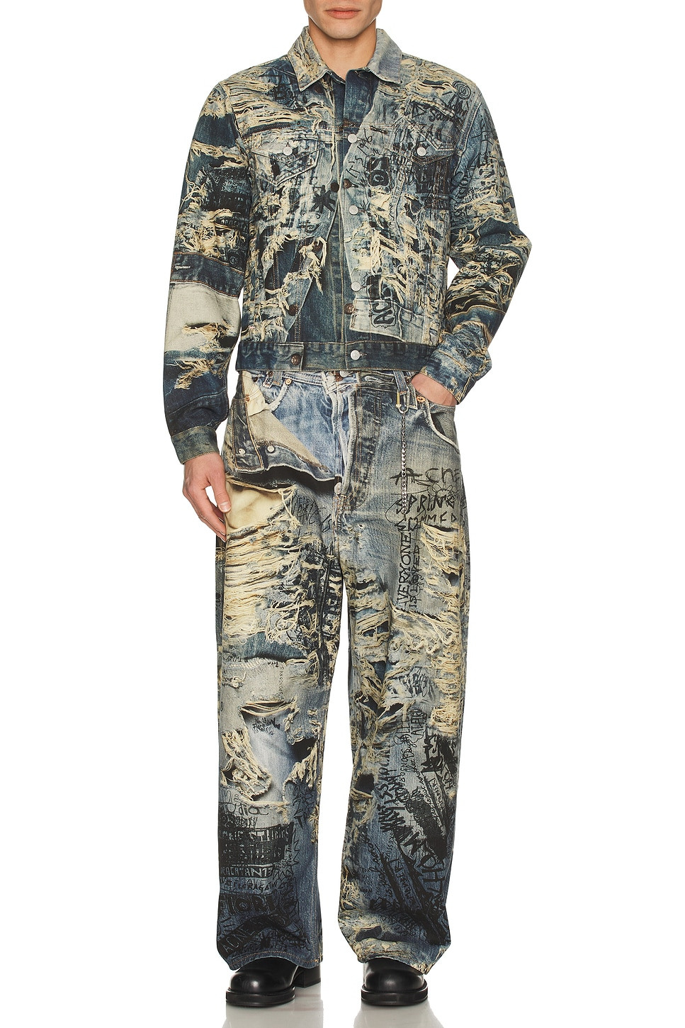Torn Scribble Denim Jacket - 4