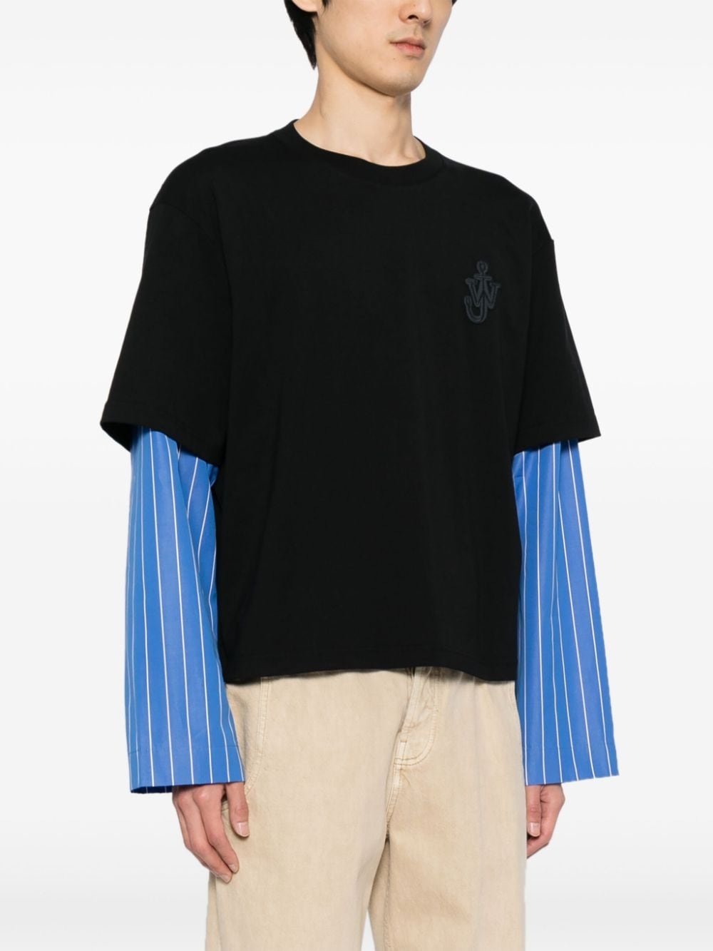 striped-sleeve cotton T-shirt - 3