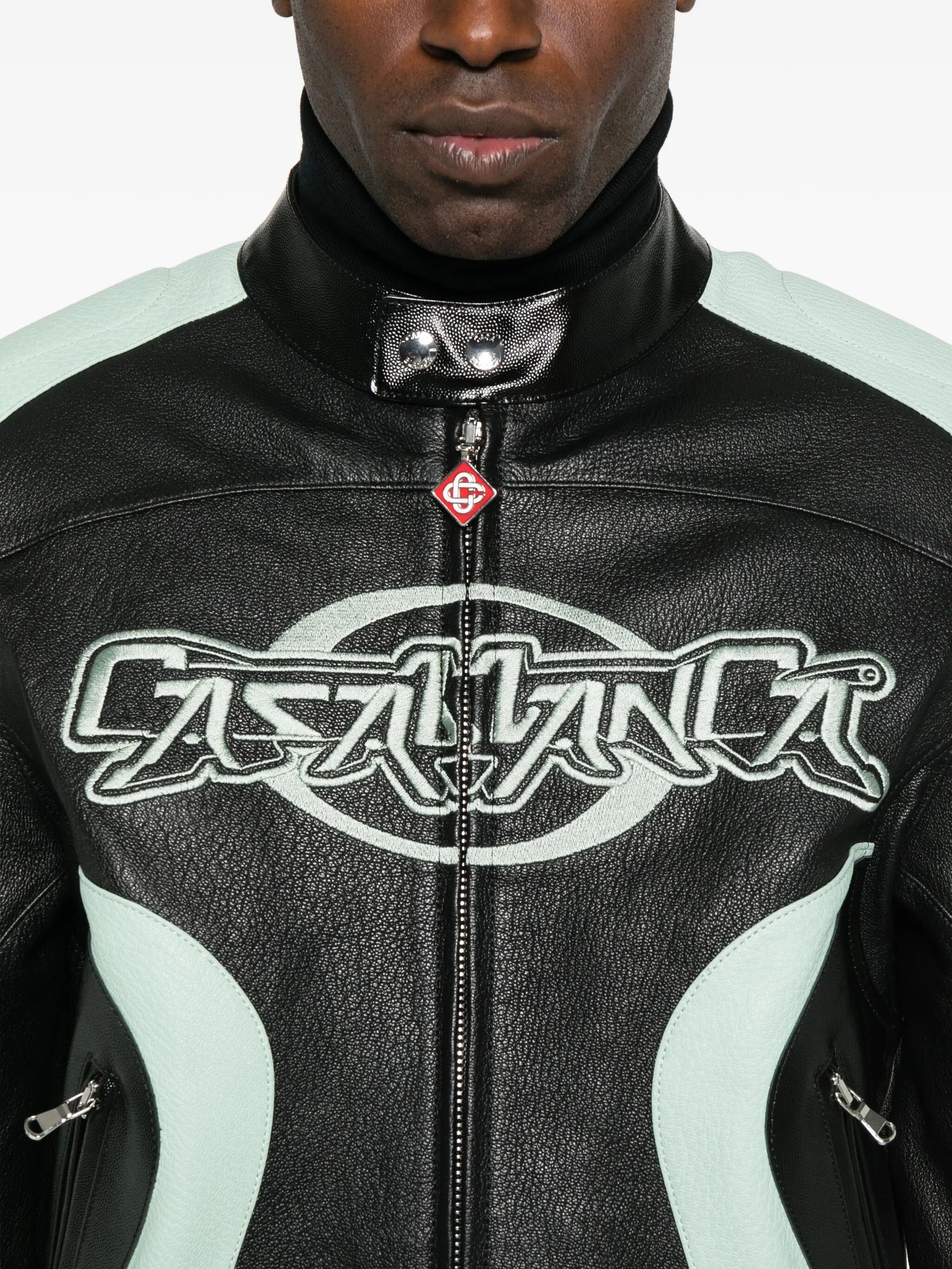 panelled leather jacket - 5