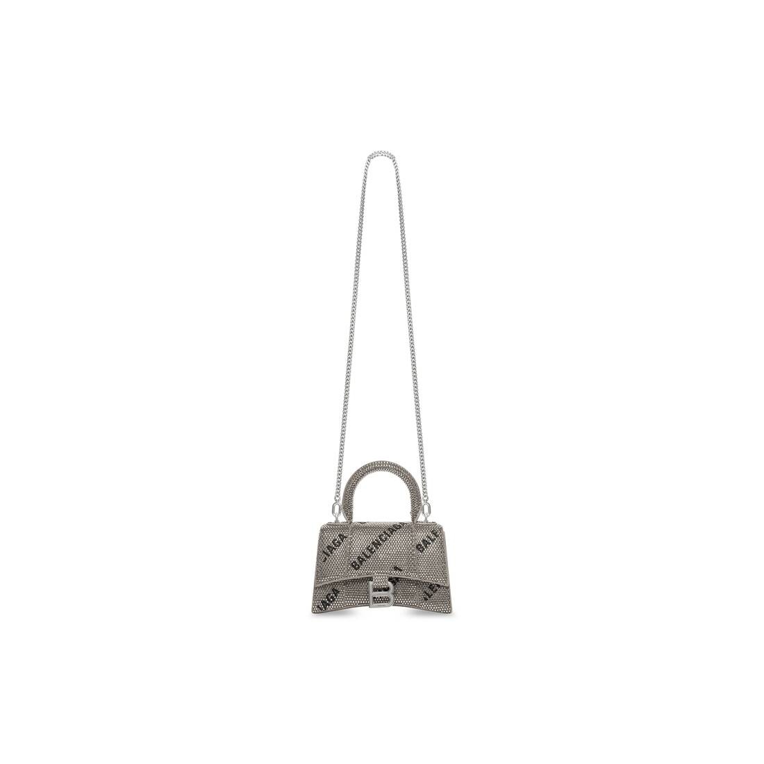 hourglass xs handbag with chain and allover logo rhinestones - 5