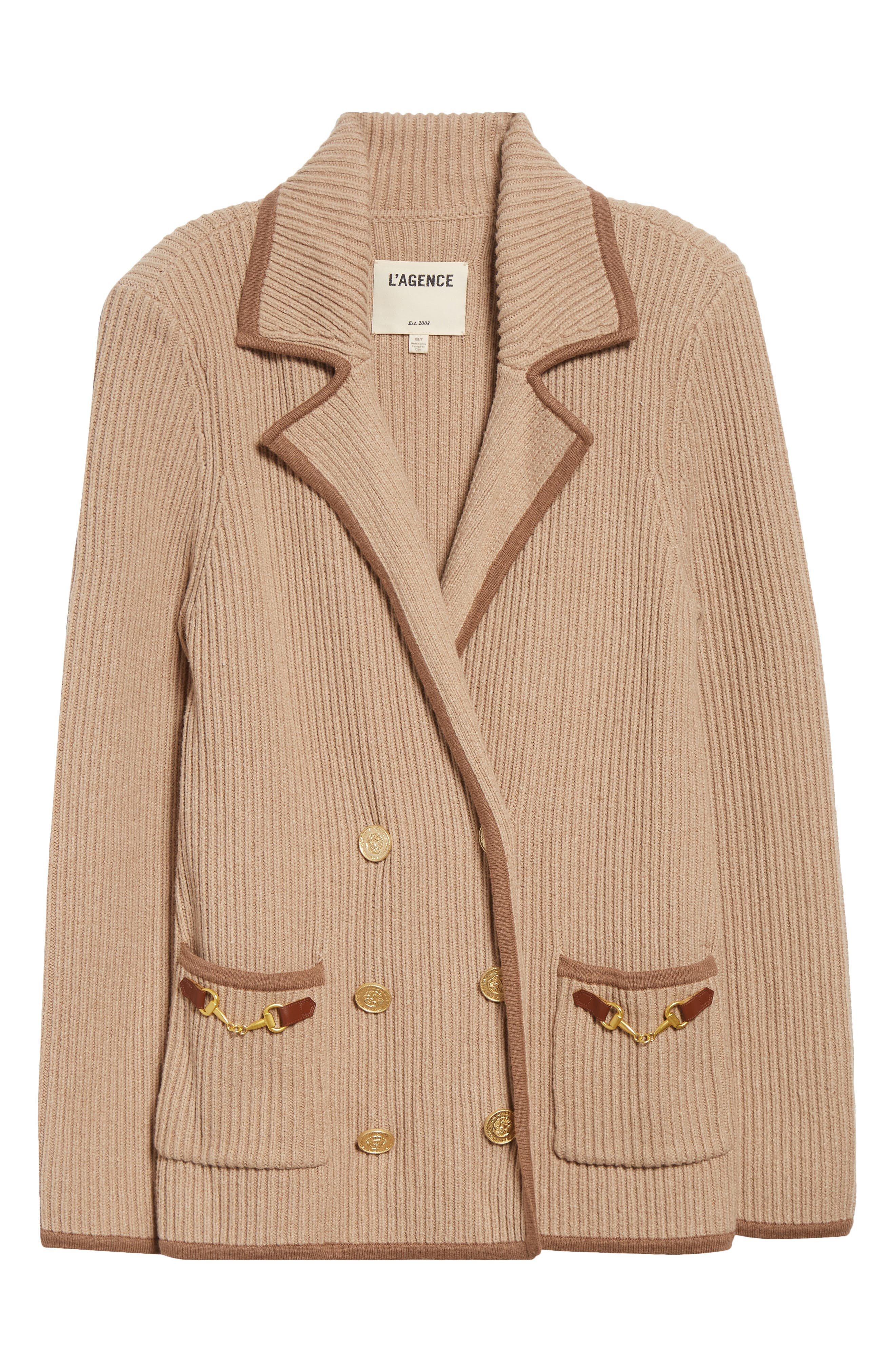 L'AGENCE Ranch Double Breasted Knit Blazer in Natural/Brown at Nordstrom - 7