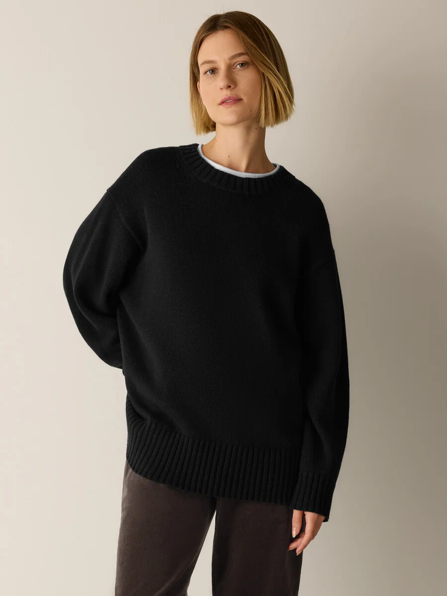 Cotton & Recycled Cashmere Crew Neck Long Top - 1