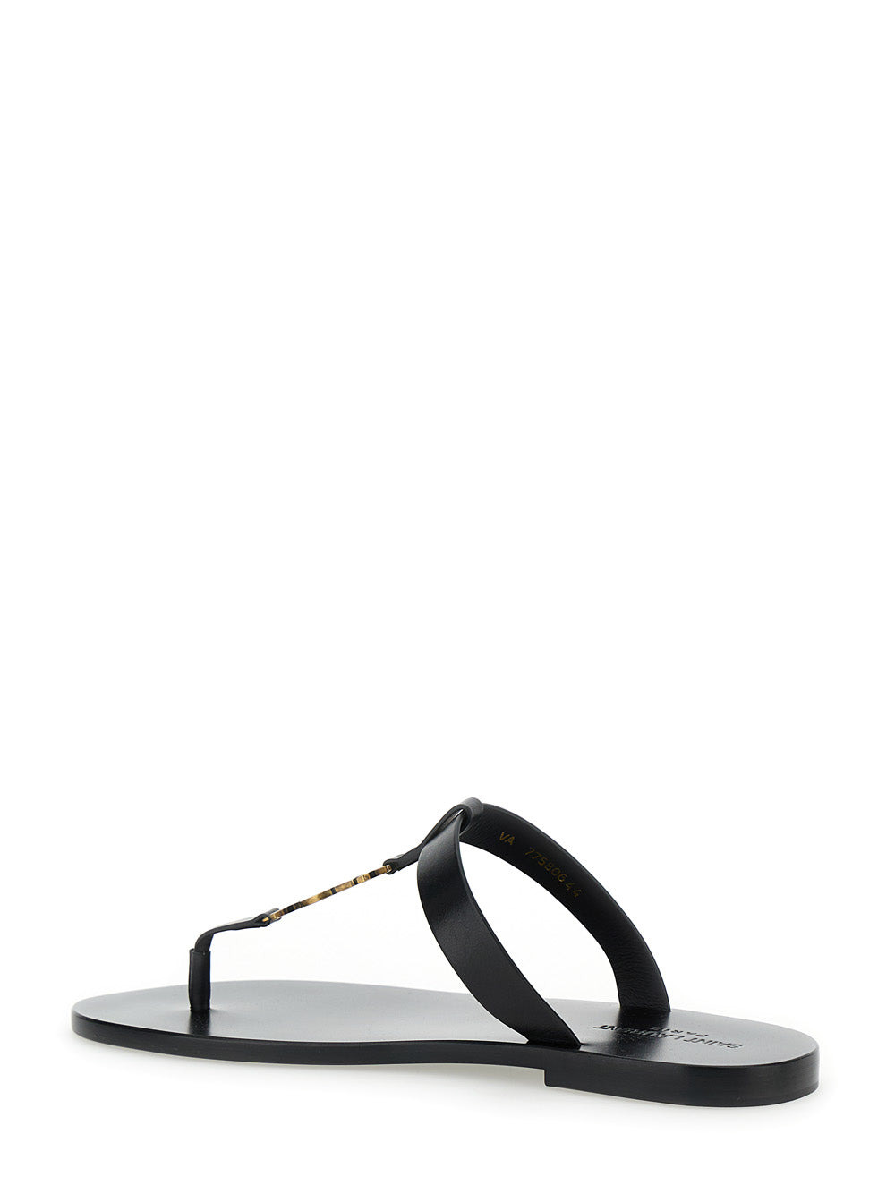 Saint Laurent Men 'Cassandre' Black Flat Sandals With A T-Strap In Leather Woman - 3